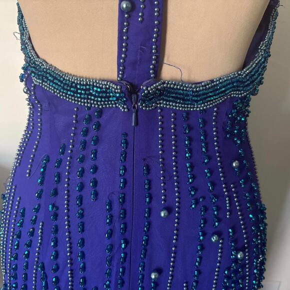 Vintage 80s Alyce Designs Silk Beaded Halter Gown Sexy Glam Feminine Formal XS - Picture 7 of 9
